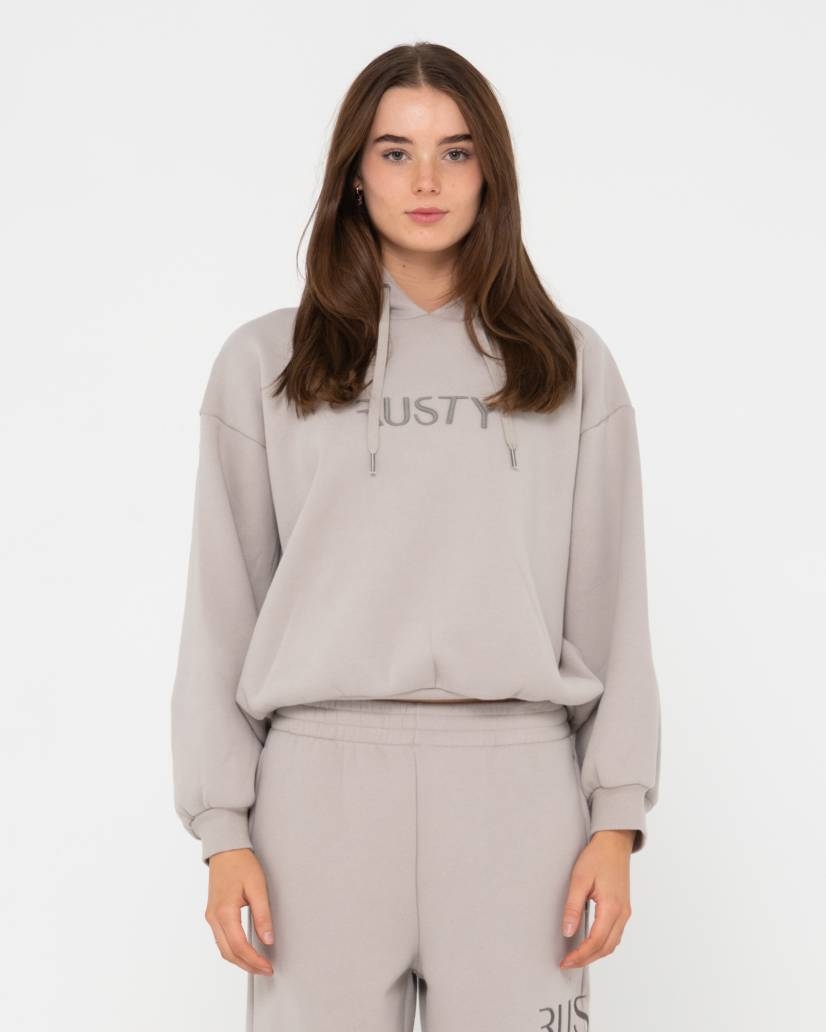 Rusty Signature Oversize Hooded Fleece Grey Womens-Tops