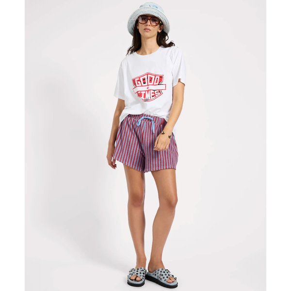 One Teaspoon - Terry Towel Drawstring Beach Shorts - Red Blue