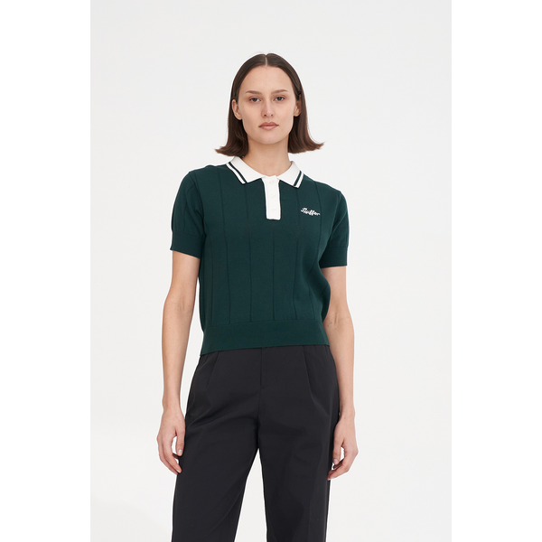 Huffer - Womens Line Knit Polo - Golf Green