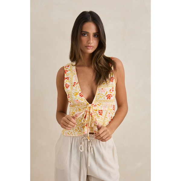 Rhythm- Wildlflower Tie Front Top 