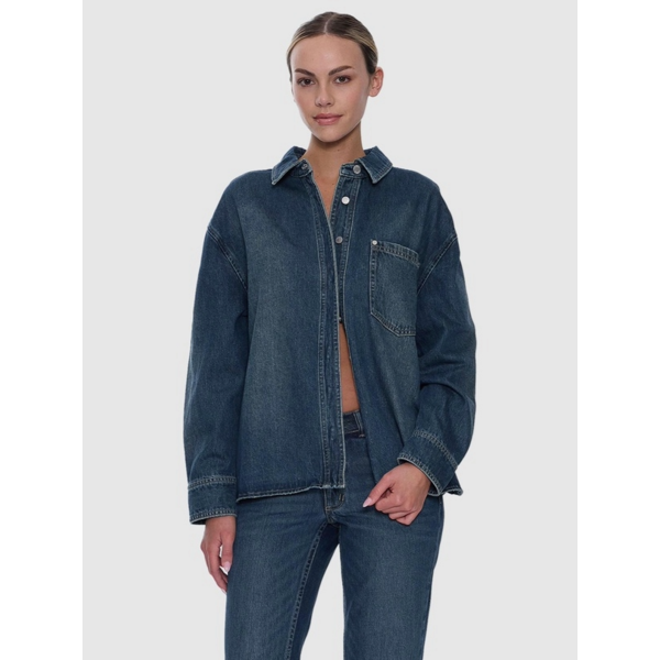 Thrills - Melina Oversized Denim Shirt - Teal Blue