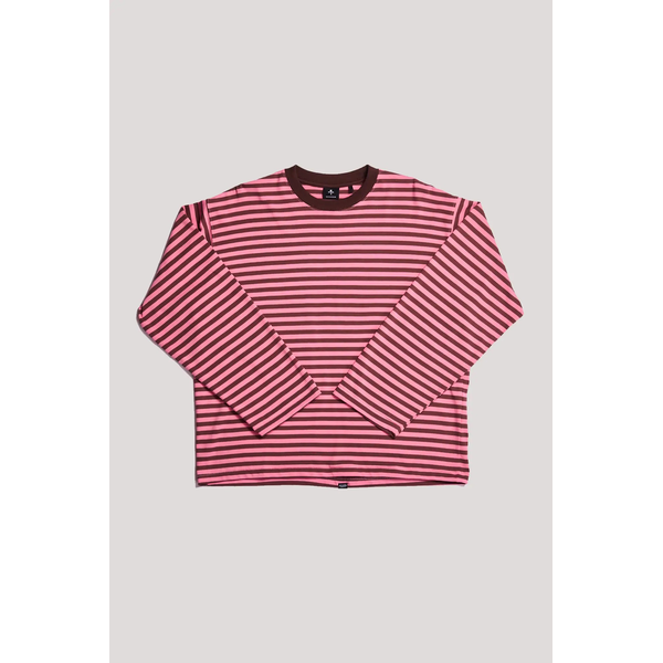 Thrills - Muse Long Sleeve Oversized Tee - Choc Pink Stripe