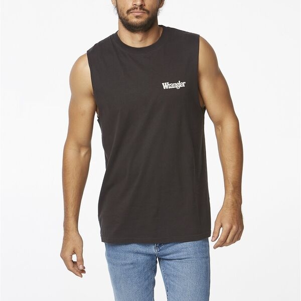 Wrangler - Outline Hit Muscle Tank - Mens-Tops : We stock the very latest  in Surf, Street and Skate clothing, footwear, wetties, surfboards,  skateboards, sunnies and accessories. Shop with us NOW! - WRANGLER A20