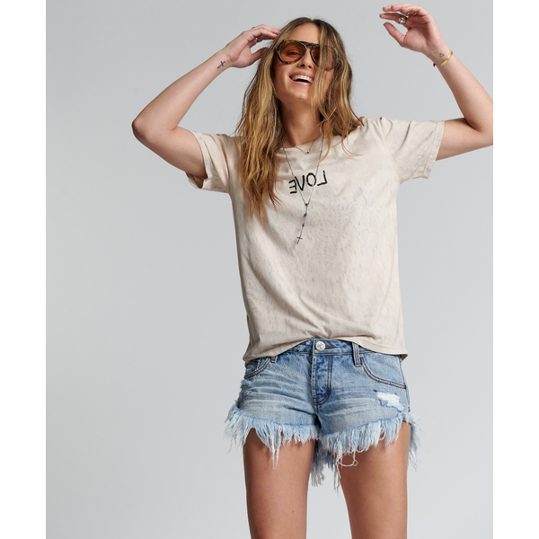 One Teaspoon Love Stained Organic Cotton Crew Tee Grey Womens